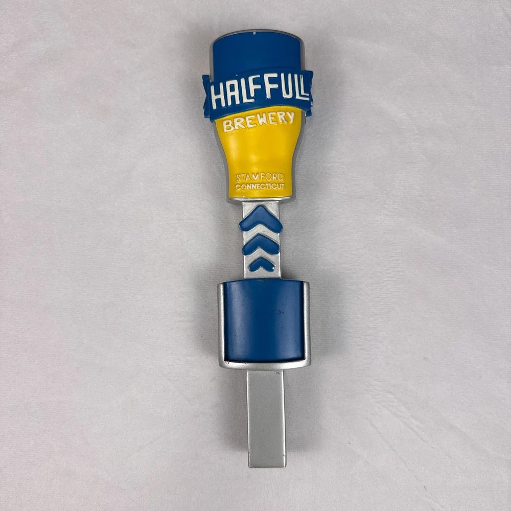 Half Full Brewery Stamford Connecticut Beer Tap Handle Blue Yellow Silver 11.5